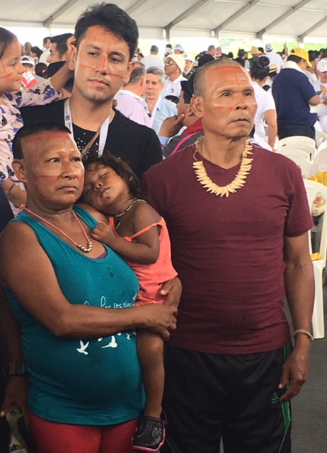 A Nukak Maku family at the peace and reconciliation meeting with Pope Francis. Photo by Trisha Thomas, Villavicencio, September 8, 2017